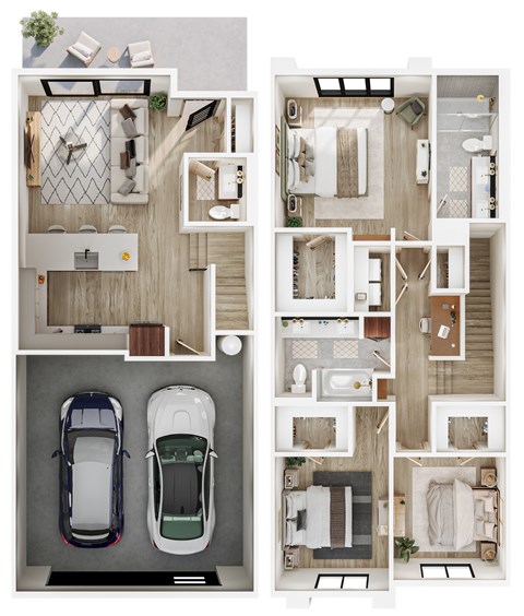 Floor plan for 3 beds, 2.5 baths, 1463 sqft